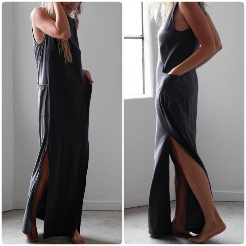 LUNYA Cool Paneled Sleeveless Maxi Dress Meditative Grey